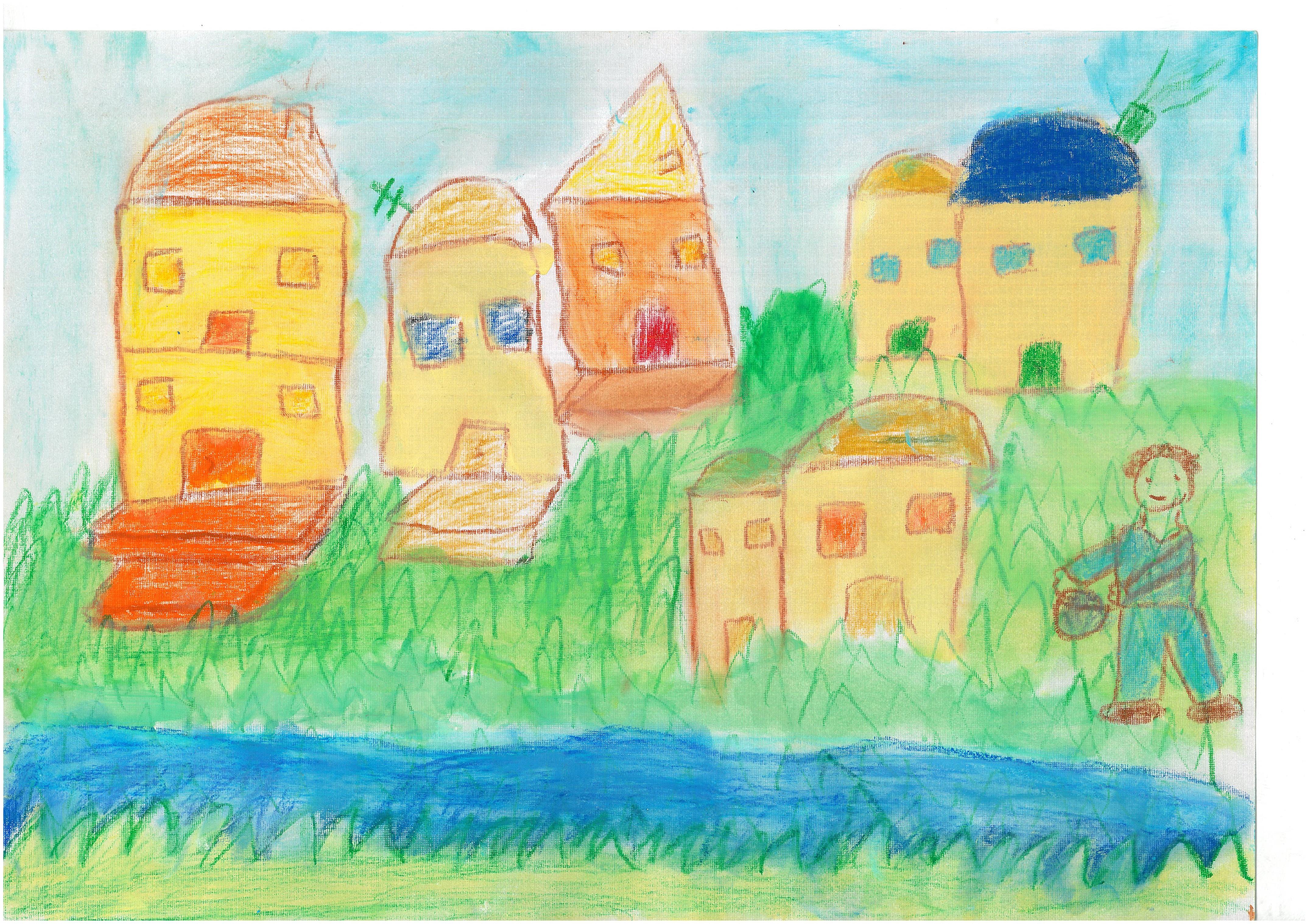 نقاشی کودکانه روستا